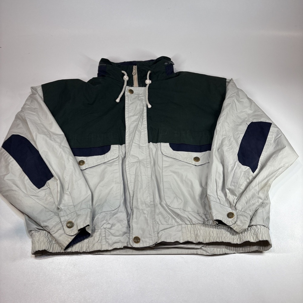 VTG 80's 90's Stratoja Jacket Mens‎ XL Beige Green Lined Retro Coat Windbreaker